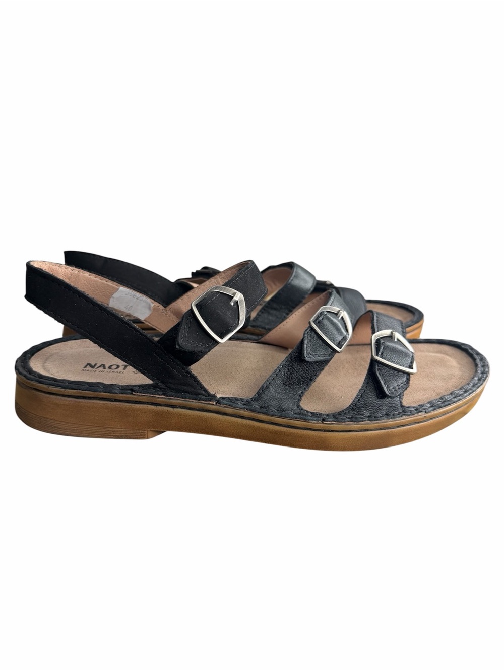 Naot Lamego Sandals size 9M/40 Black Velvet Nubuck Buckle Flat Comfort Shoes